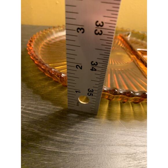 Old Indiana Colony Glass Amber Ribbed 4 Section Divided 10" Serving Plate Tray - Picture 6 of 6